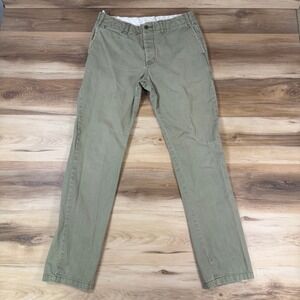 Buck Mason Officer Pants Mens 31 Olive Green Slub Twill Cotton Chino Button Fly